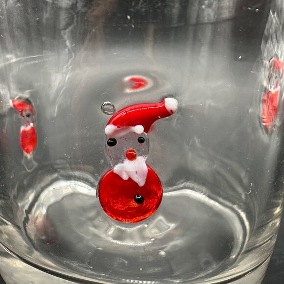 Christmas Tumbler Blown Fused Glass Santa Claus Kitschy Red White Clear - Picture 7 of 9